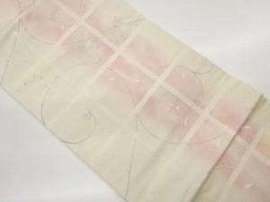 格子に花唐草模様織出し名古屋帯